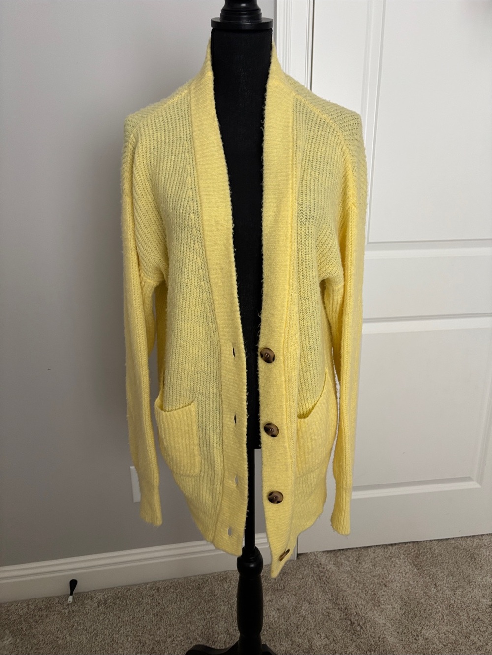 Callahan Pale Yellow Open-Front Cardigan with Buttons
